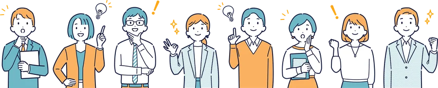ひらめきの電球を掲げる多様な働く人たちのイラスト