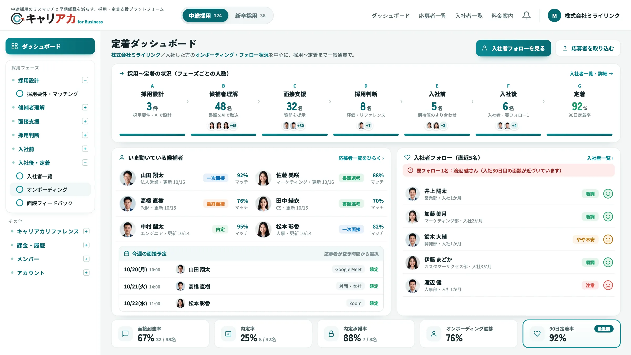顧客企業にご提供いただく管理画面(キャリアカ for Business)